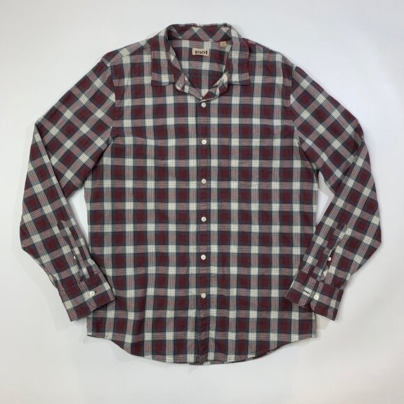 1901 Shirt Mens L Large Gray Crimson Cotton Check Button Up Long Sleeve Pocket - Picture 2 of 11